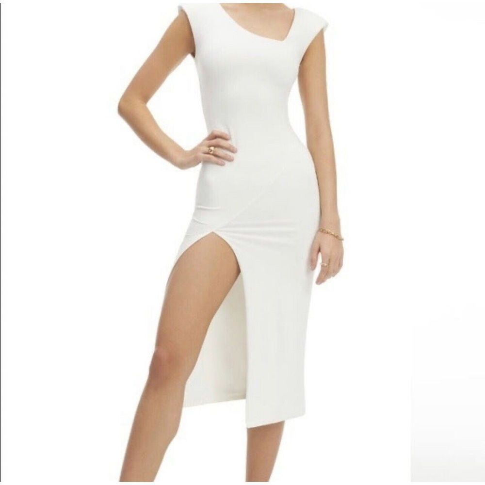 Good American Asymmetric Neck Midi Dress NWT Sz 4 (XL) White